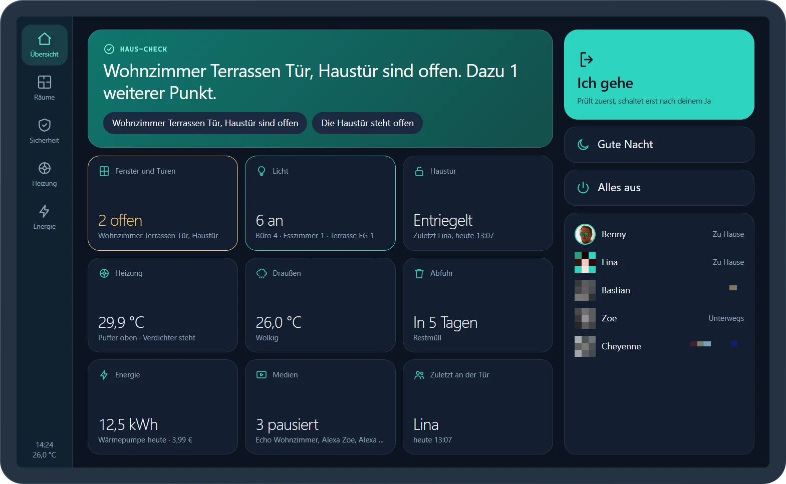 Übersicht des Flur-Tablets