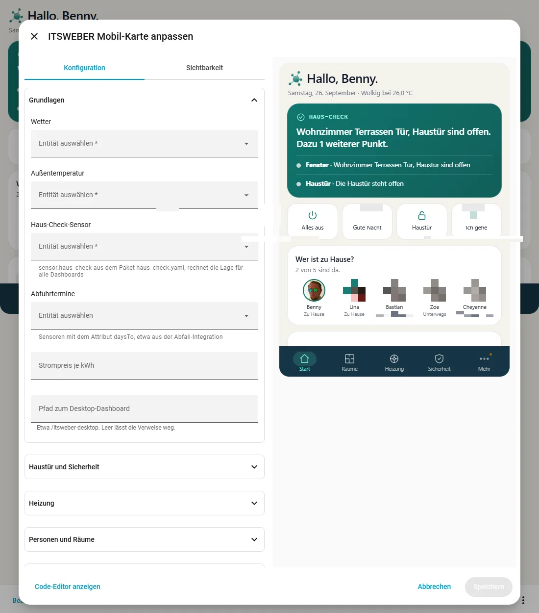Karten-Editor der Mobil-Karte in Home Assistant