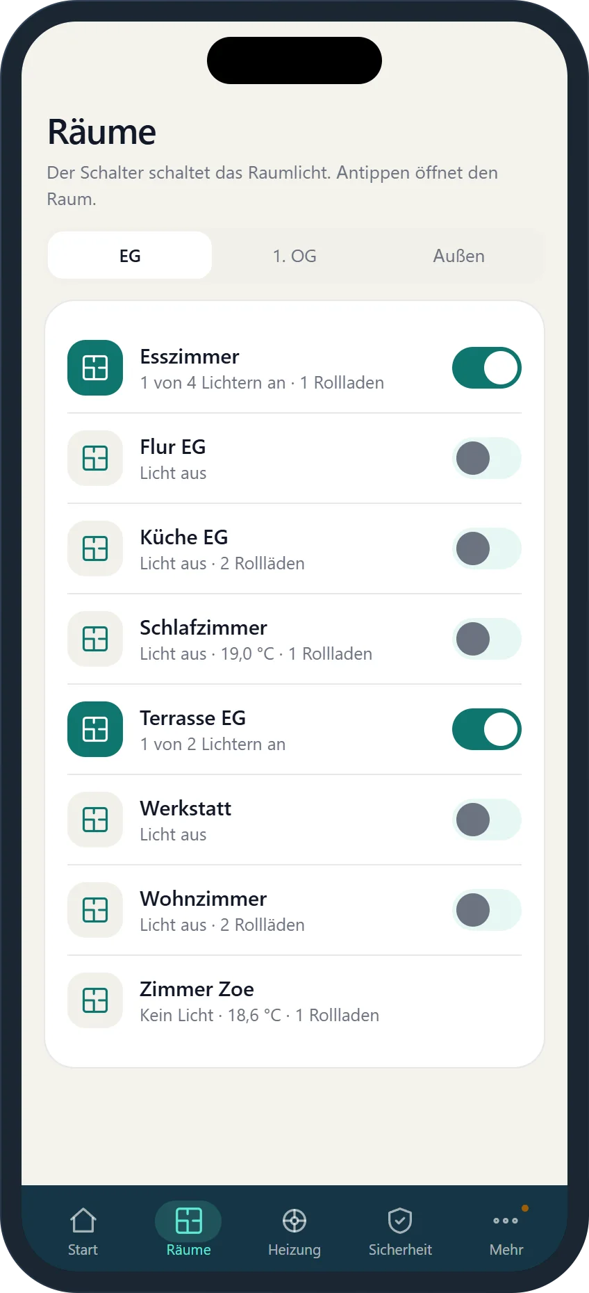 Räume in der App