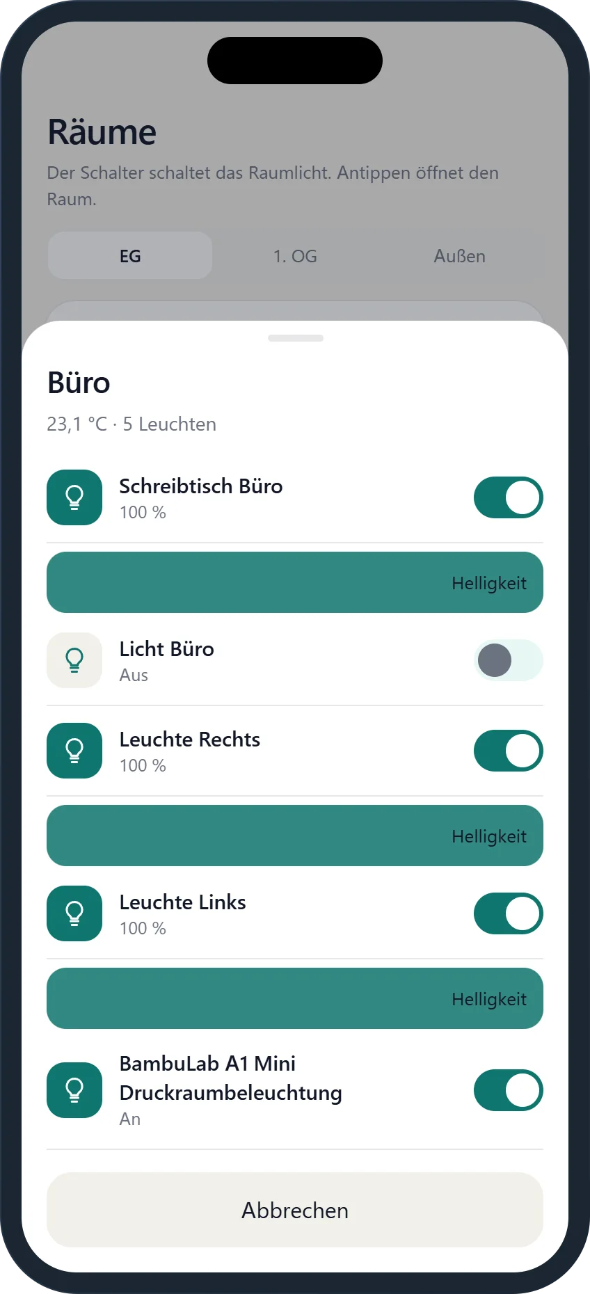 Raum-Sheet mit Dimmer