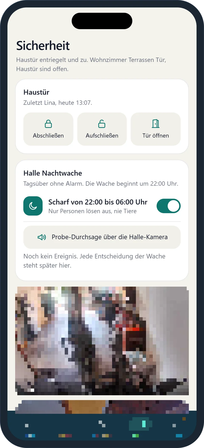 Sicherheitsseite in der App