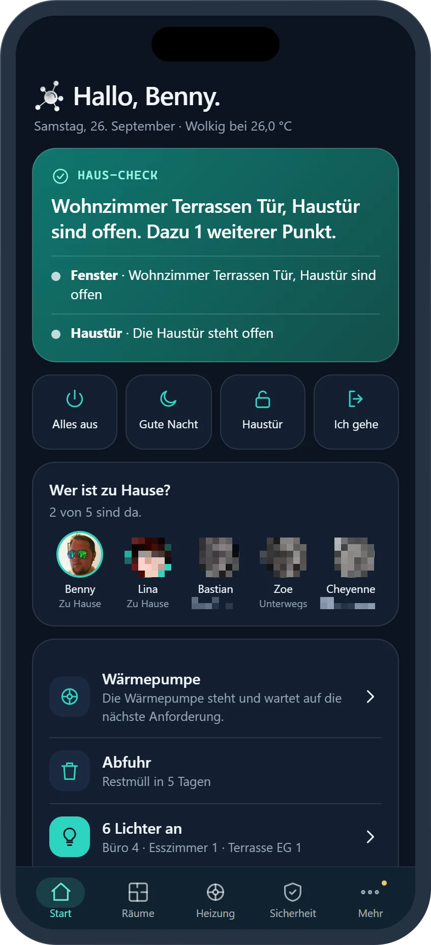 Startseite im Dunkelmodus