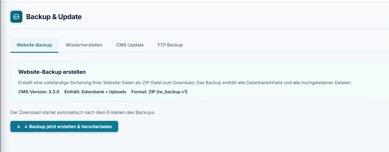 Backup und Restore-Bereich im Admin
