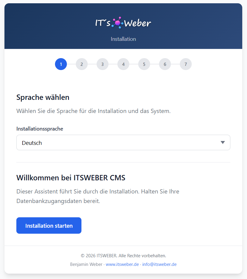 Installer Schritt 1: Willkommen