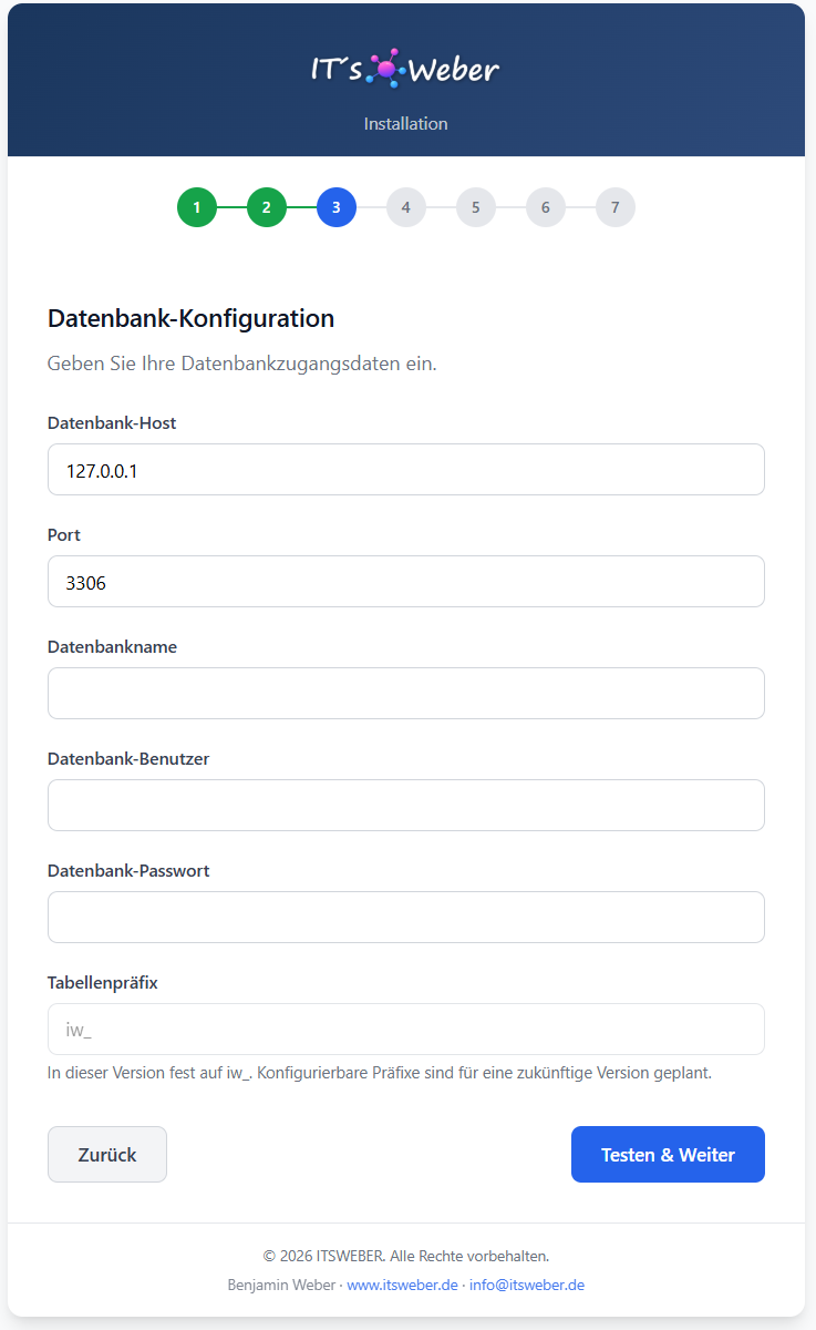 Installer Schritt 3: Datenbank