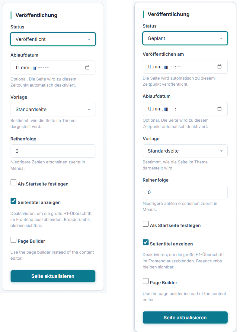 Content Scheduling mit Datepicker