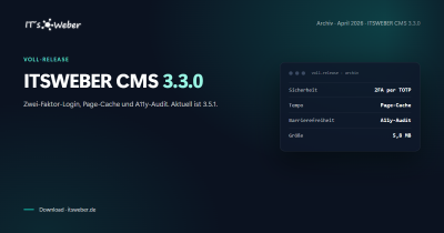 Beitragsbild ITSWEBER CMS 3.3.0, Voll-Release aus dem Archiv