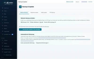 Backup und Update im ITSWEBER CMS mit Website-Backup, Wiederherstellen, CMS-Update und Sicherung per Cronjob