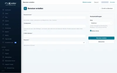 Neuen Benutzer anlegen im ITSWEBER CMS mit Anzeigename und Rolle Admin oder Redakteur