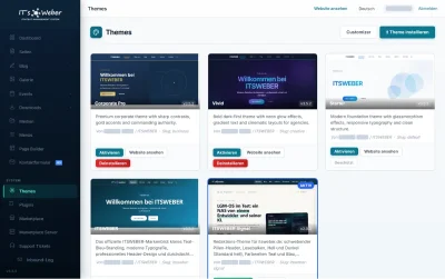 Theme-Verwaltung im ITSWEBER CMS mit fünf installierten Themes, ITSWEBER Signal ist aktiv