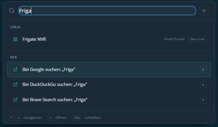 Command Palette mit lokaler Suche und Web-Suchmaschinen