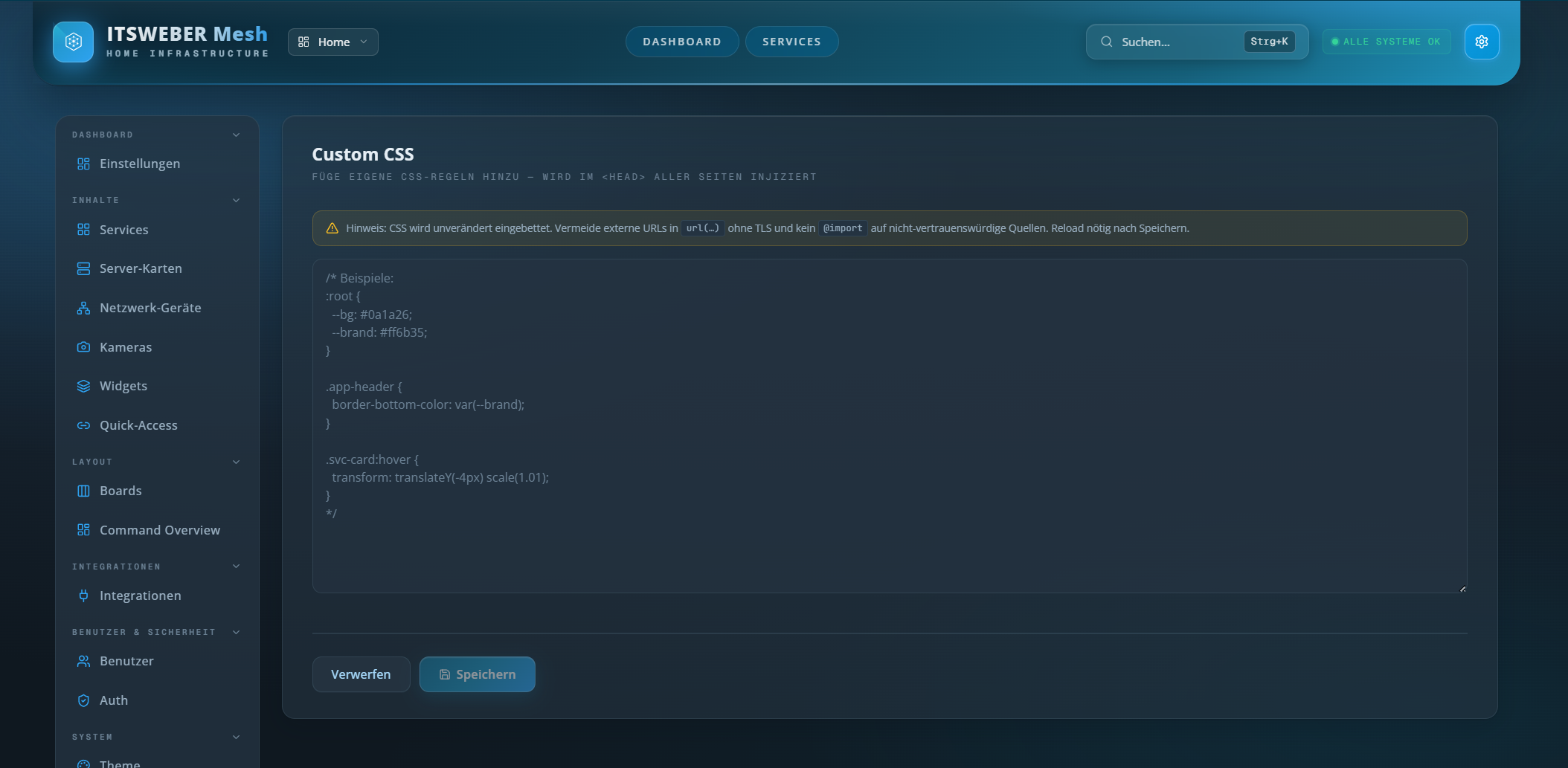 Custom CSS Editor im Admin Bereich
