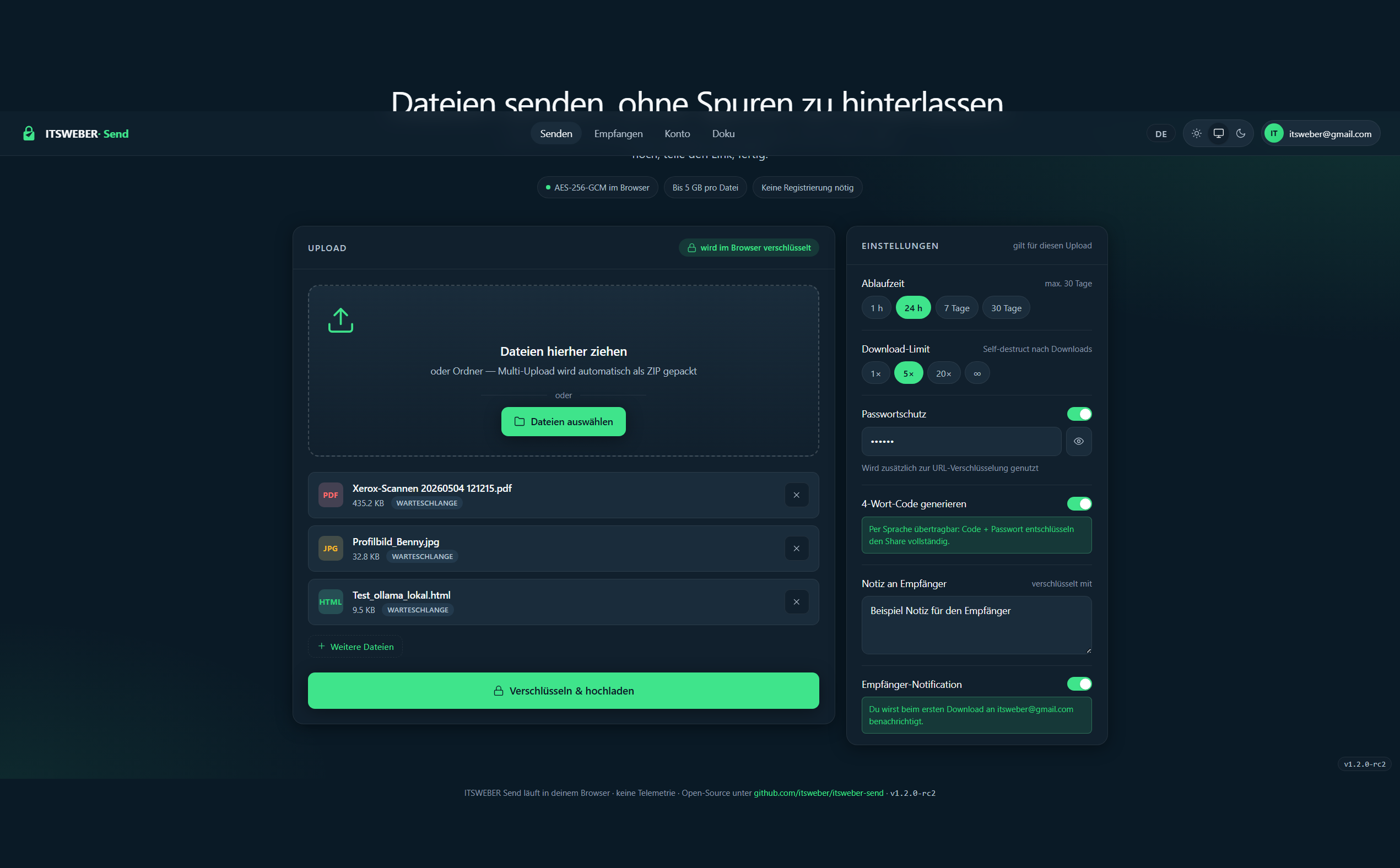 Upload mit Optionen