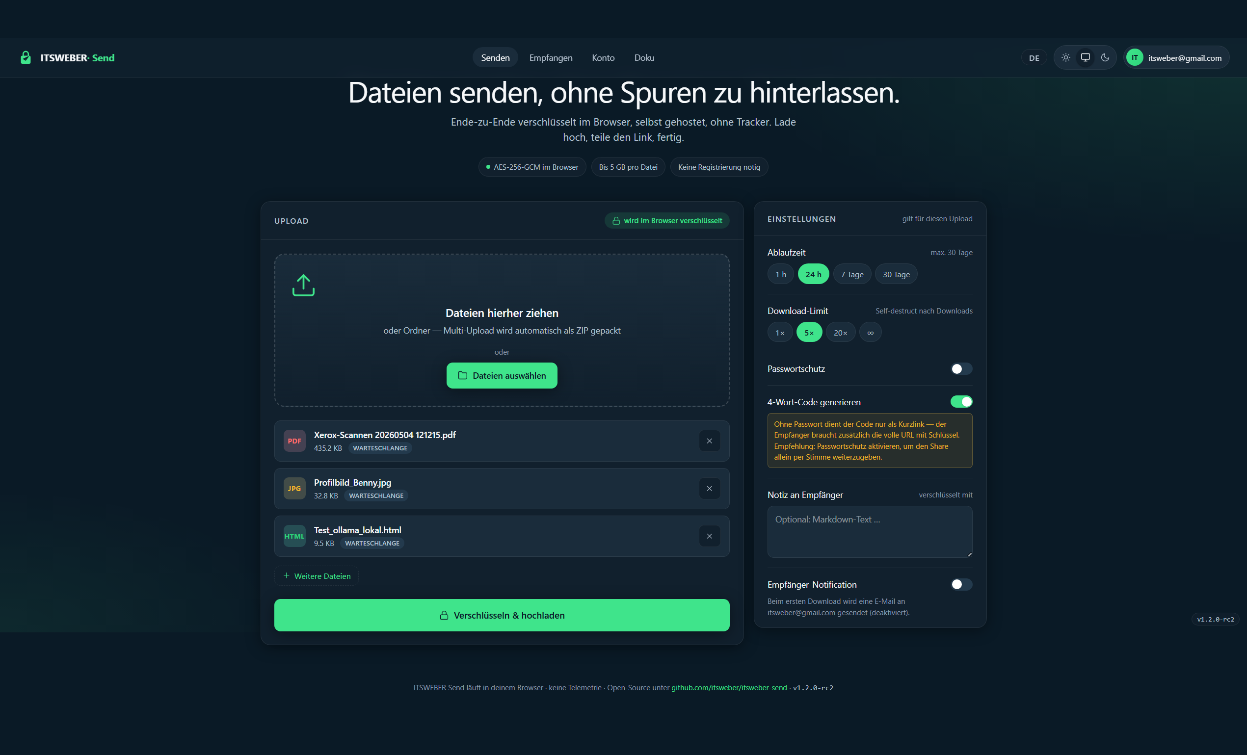 ITSWEBER Send Upload-Oberfläche